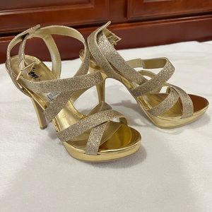 Gold Glitter Stiletto Open Toe Heel